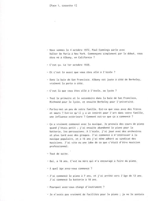 Walter de Maria. Entretien avec / Interview with Paul Cummings